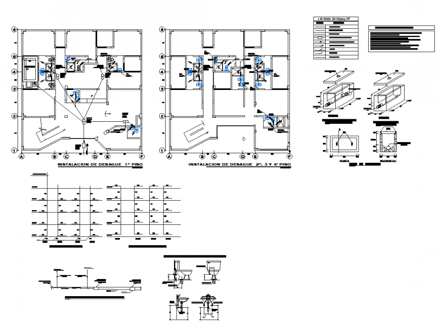 Sanitary drawing installation of a building detail plan layout file