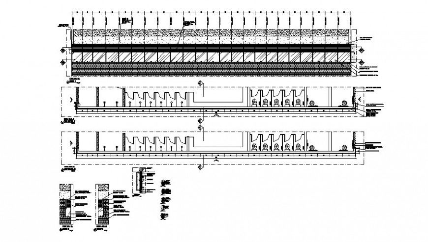 Sanitary elevation, section and installation details of sports center dwg file