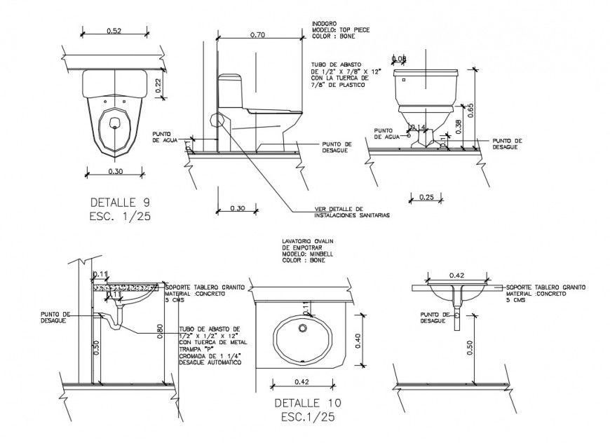 Sanitary equipment installation and plumbing details dwg file