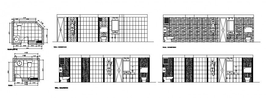 Sanitary facilities for sports center section, plan and installation cad drawing details dwg file