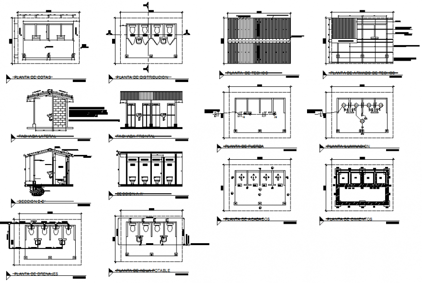 Sanitary facilities of warehouse elevation, section and sanitary installation details dwg file