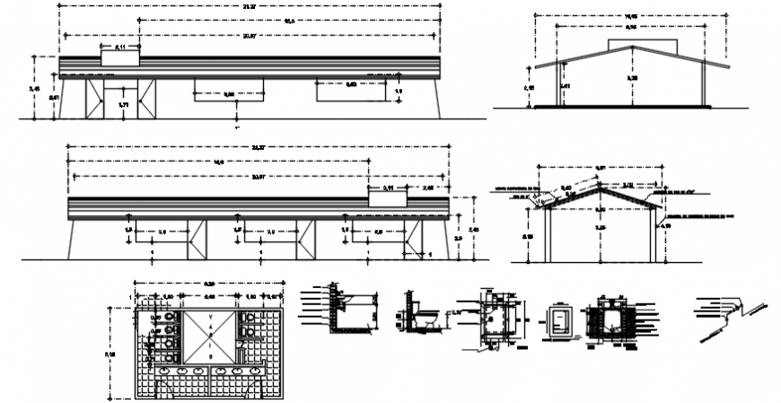 Sanitary facility of school section, plan, installation and structure details dwg file