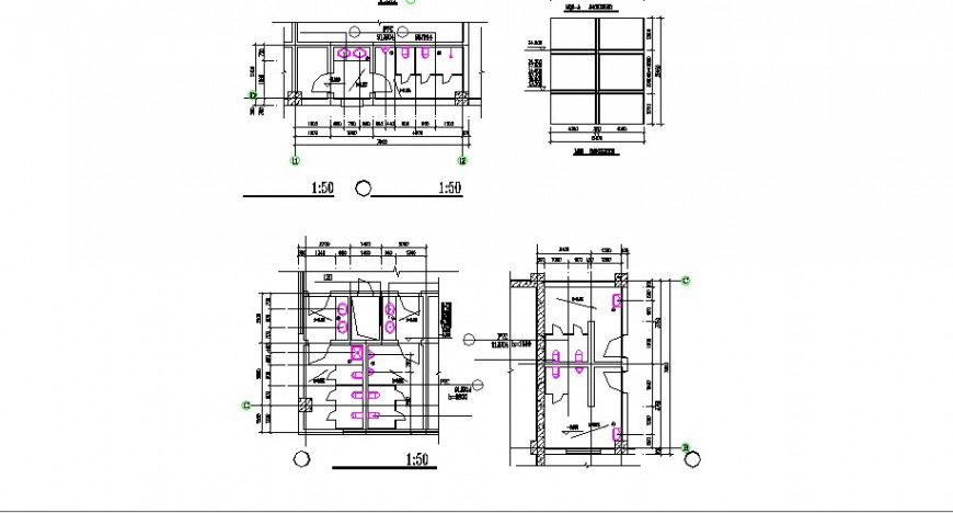 Sanitary facility plan and installation details for apartment building dwg file