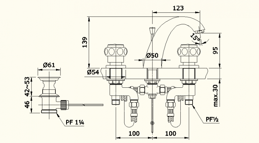 Sanitary fitting detail elevation and plan layout file