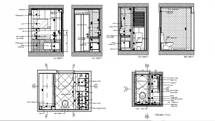 Sanitary installation and bathroom cabinet details of house toilet dwg file