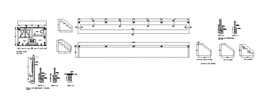 Sanitary installation and constructive structure details for house dwg file