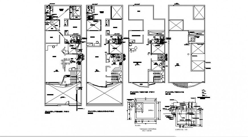 Sanitary installation and plan details of all housing floors dwg file