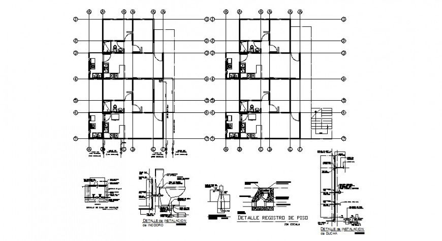Sanitary installation and plumbing details of housing floors dwg file