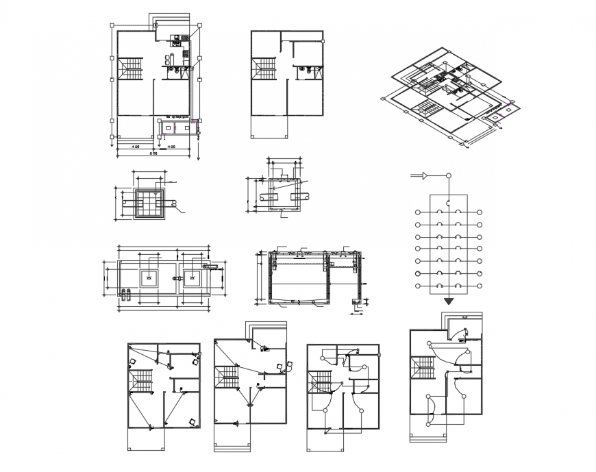 Sanitary installation and plumbing details of residential house dwg file
