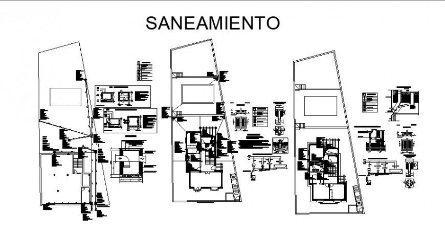 Sanitary installation and plumbing details of two-story house dwg file