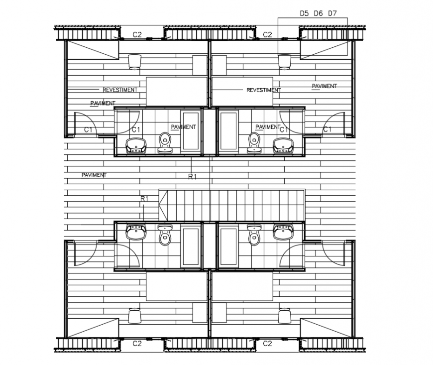Sanitary installation and sectional details of house dwg file