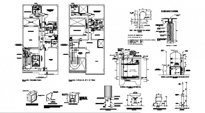 Sanitary installation and structure details of single family house dwg file