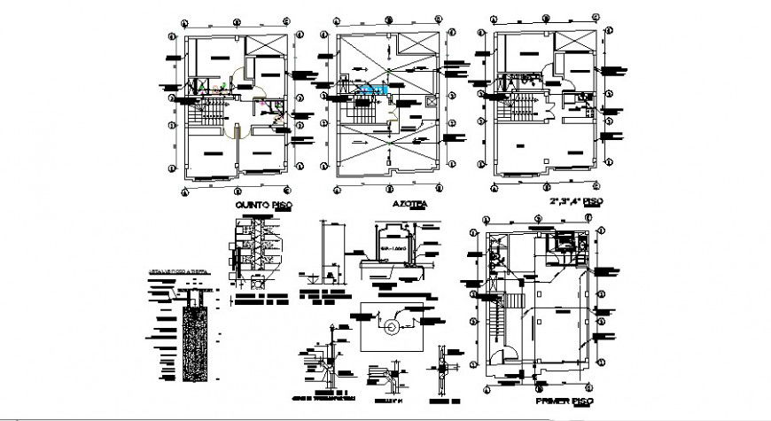 Sanitary installation and structure details of villa building floors dwg file