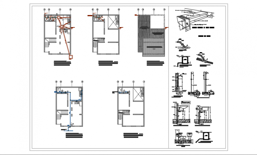 Sanitary installation design of priority housing of 2 levels design.