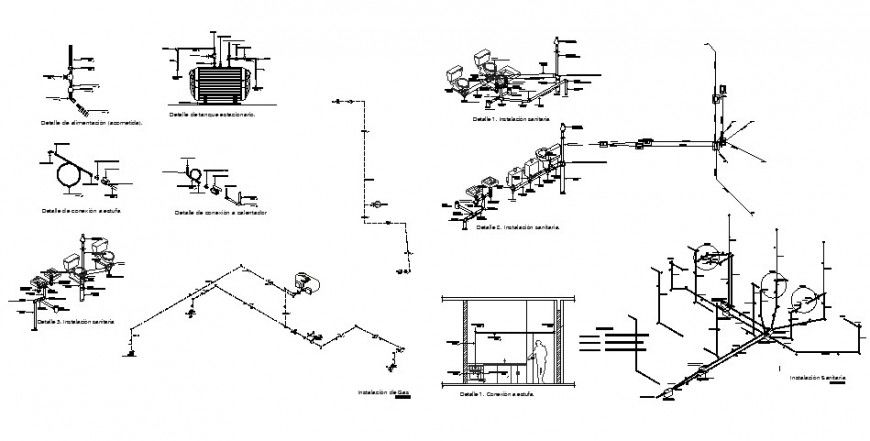 Sanitary installation detail 2d view layout plan in autocad format