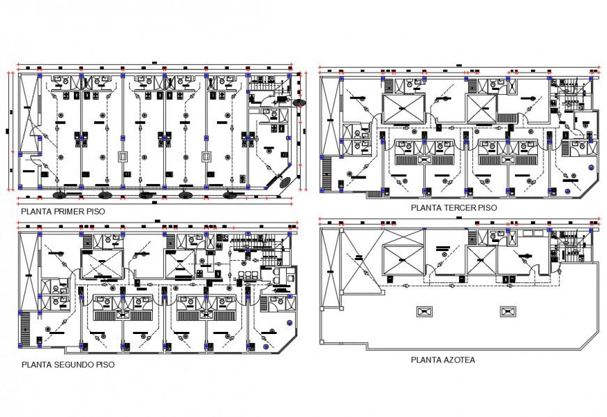 Sanitary installation details of four floor of hotel building dwg file