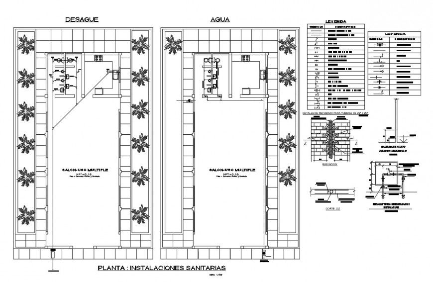 Sanitary installation details of salon store cad drawing details dwg file