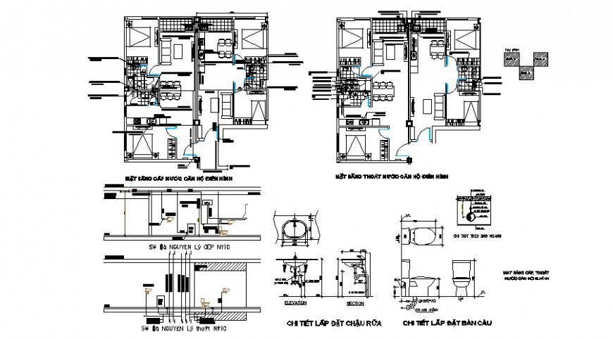 Sanitary installation floor plan in auto cad