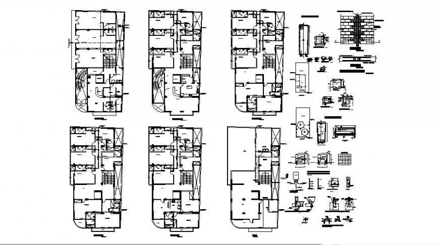 Sanitary installation floor plan with detail for hotel in auto cad