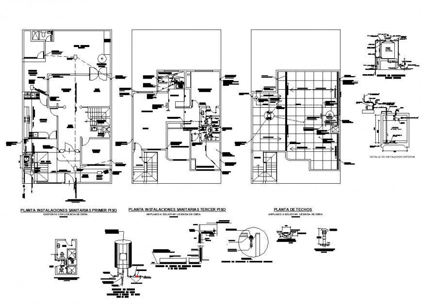 Sanitary installation in building structure detail 2d view CAD structural block autocad file