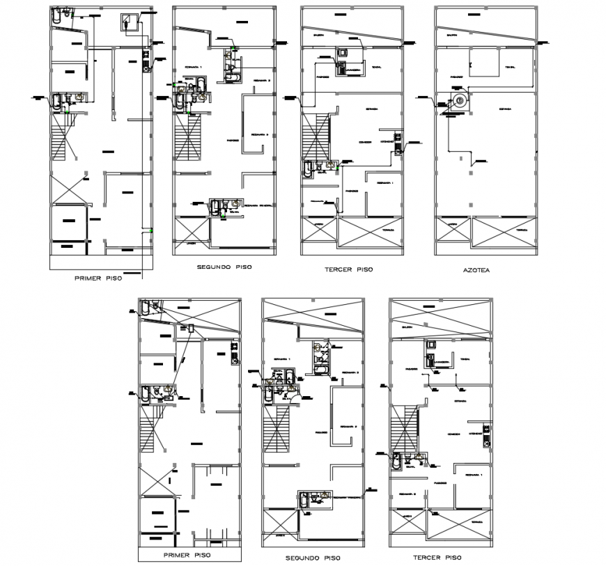 Sanitary installation of all floors of apartment flats cad drawing details dwg file