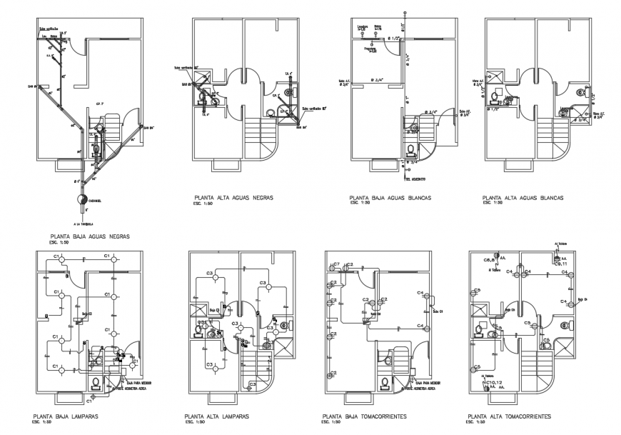 Sanitary installation of all floors of residential bungalow dwg file