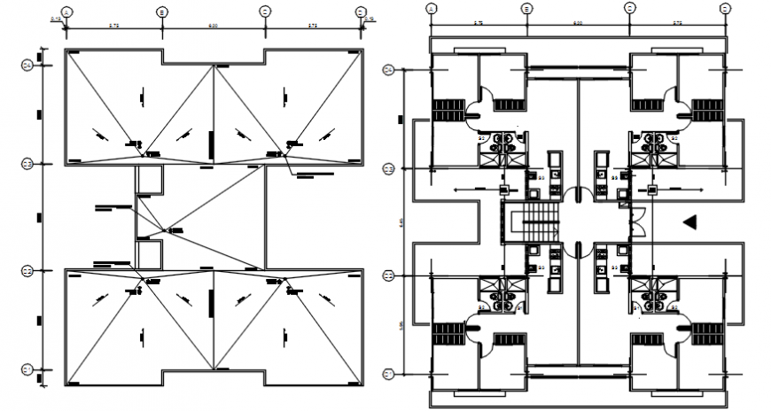 Sanitary installation of house floor with structure drawing details dwg file