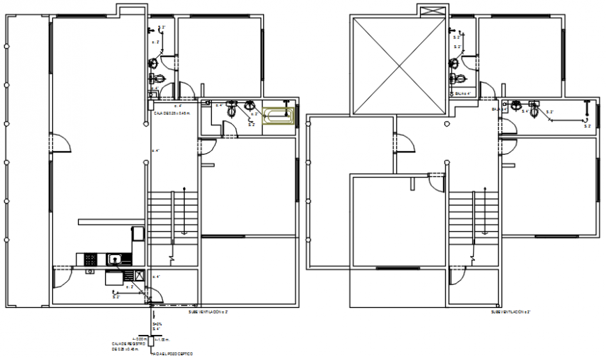 Sanitary installation of house plan in AutoCAD