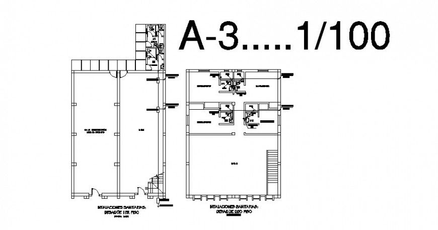 Sanitary installation of two-floors of museum cad drawing details dwg file