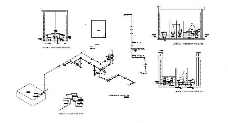 Sanitary installation plan and elevation 2d view CAD block autocad file