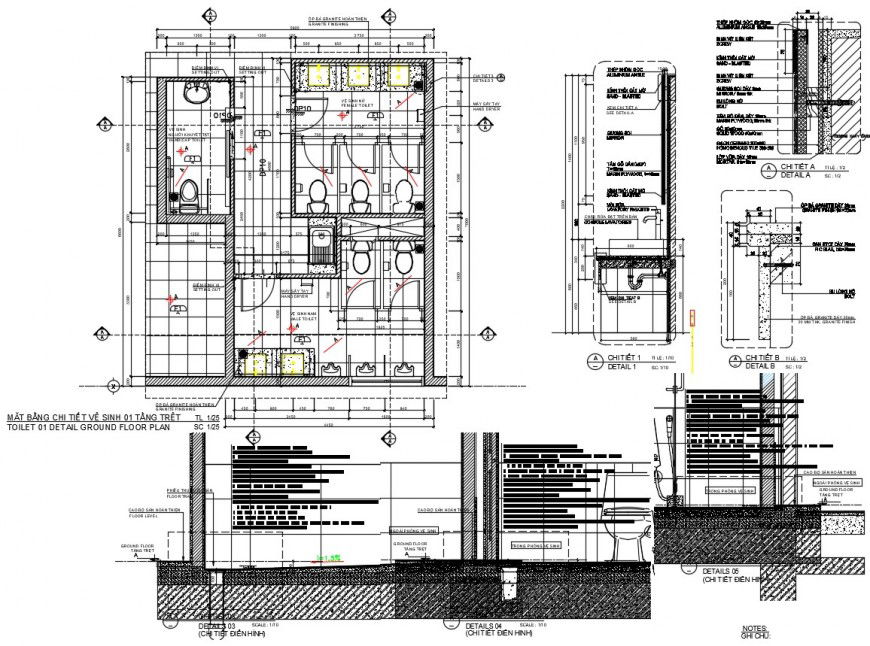 Sanitary layout plan of public building in dwg file
