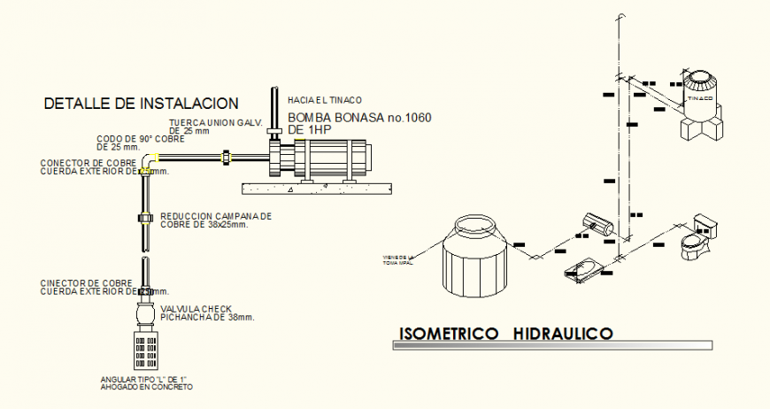 Sanitary pipe system detail elevation and plan layout file