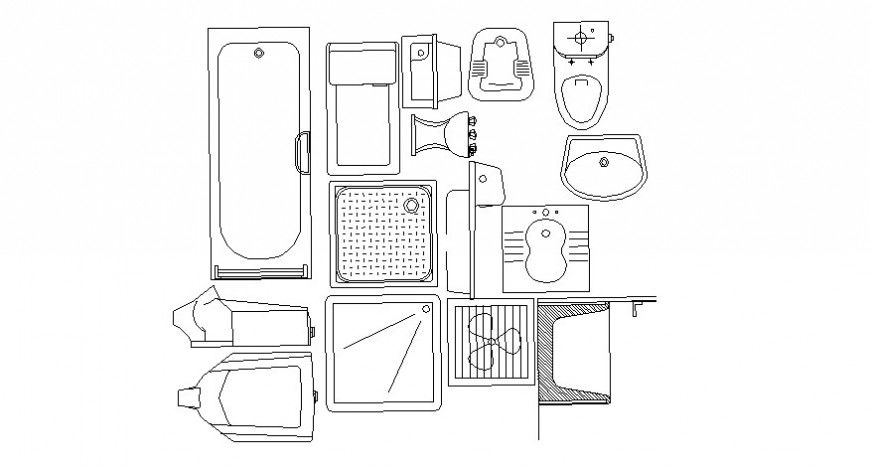 Sanitary plan and elevation of different block in AutoCAD