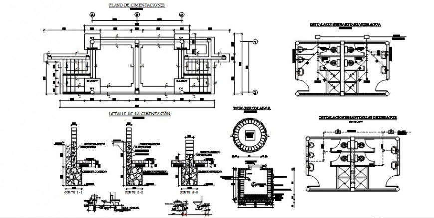 Sanitary public toilet and foundation details dwg file