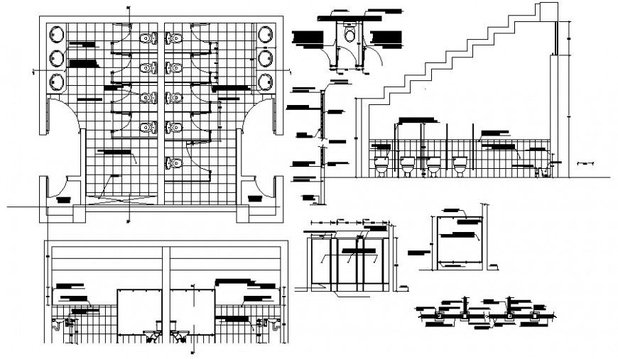 Sanitary public toilet area drawings 2d view autocad software file