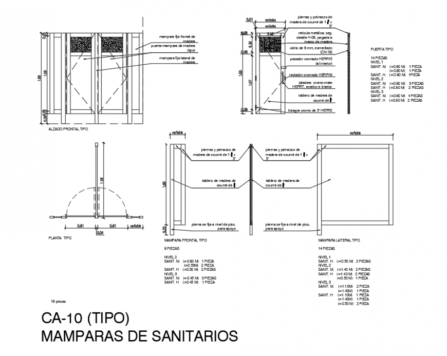 sanitary screens constructive structure details of joinery restaurant dwg file