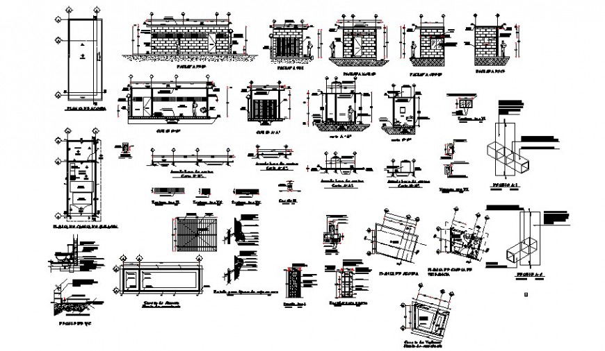 Sanitary section, installation and construction details dwg file