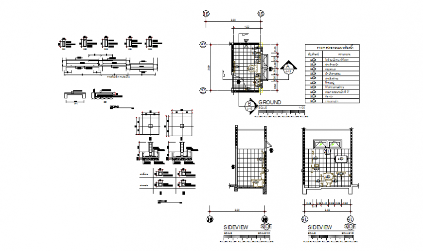 Sanitary section, installation and constructive details dwg file
