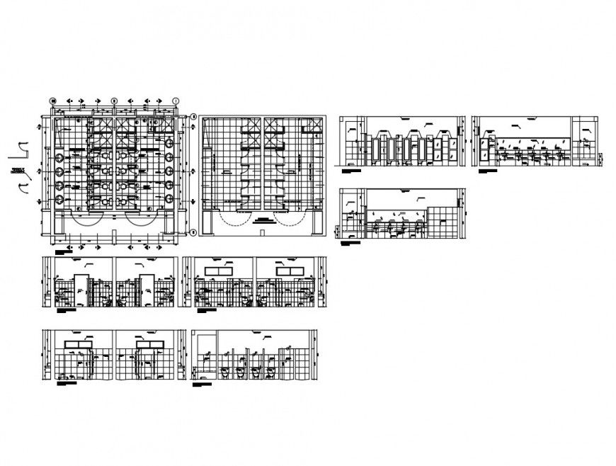 Sanitary section, installation and plumbing details of shopping mall dwg file