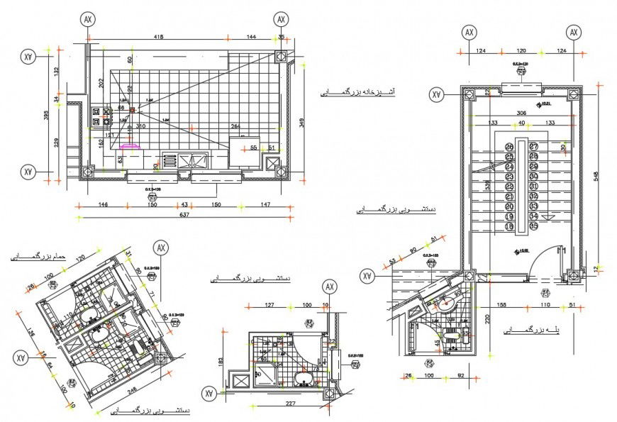Sanitary section, plan and installation details of villa dwg file