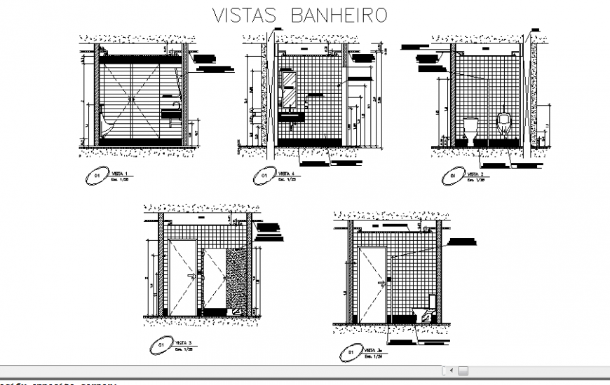 Sanitary section and installation details of house bathroom dwg file