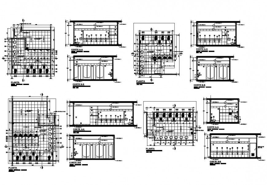 Sanitary section and plan and installation details of shopping mall dwg file