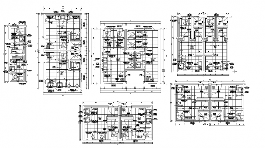 Sanitary services plan, installation and plumbing details dwg file