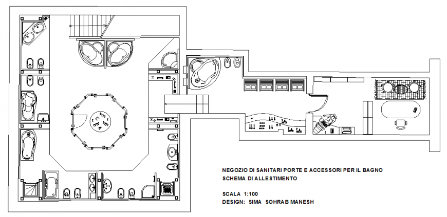 Sanitary shop for you and bathroom accessories aleestimento scheme plan detail dwg file