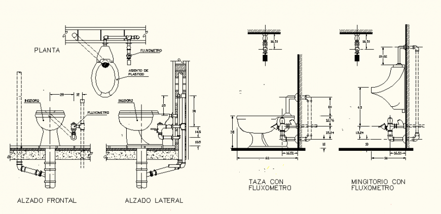 Sanitary system front elevation dwg file