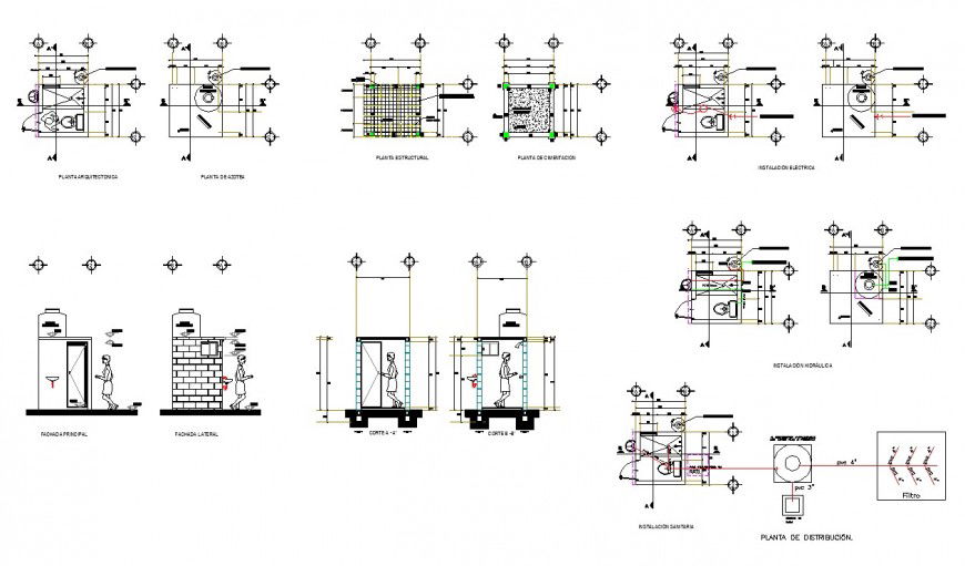 Sanitary toilet and bathroom detail 2d view CAD structural block autocad file