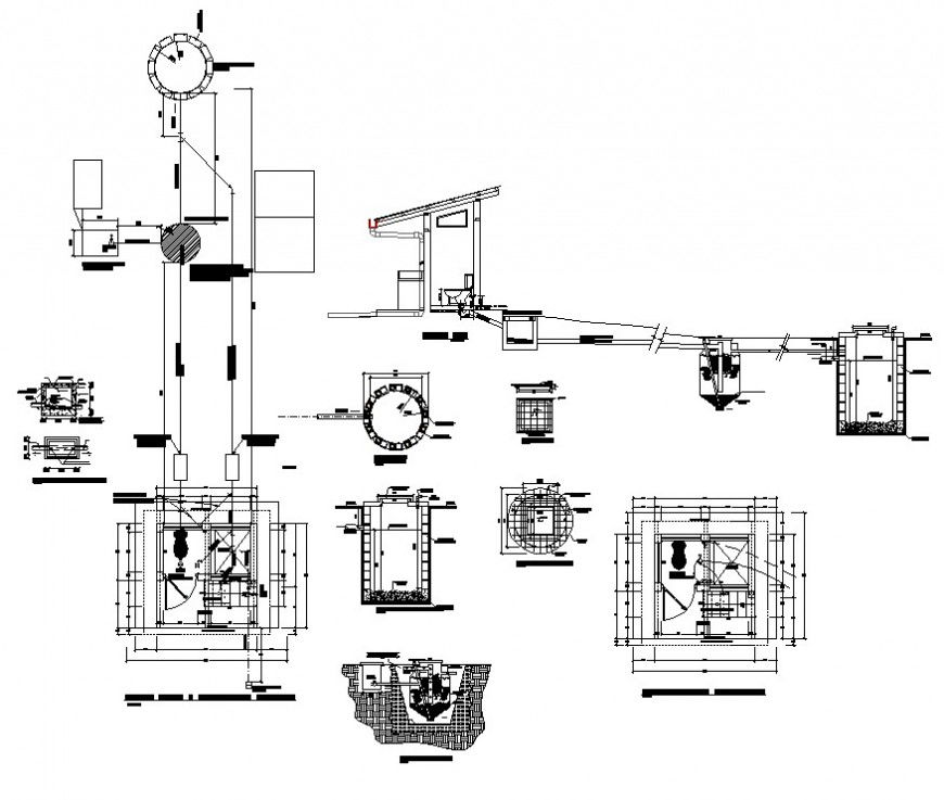 Sanitary toilet and drainage system detail 2d view CAD structural block autocad file