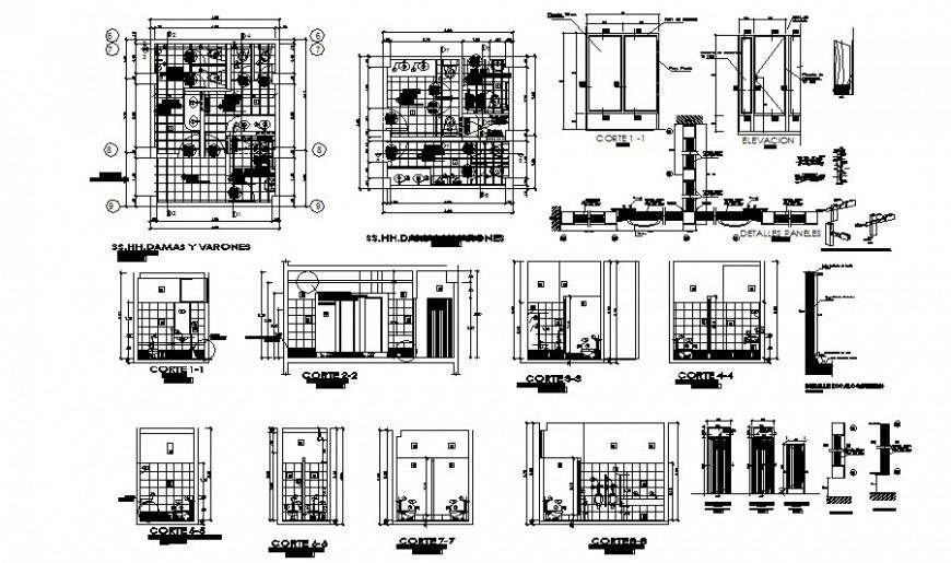 Sanitary toilet area details 2d view autocad file