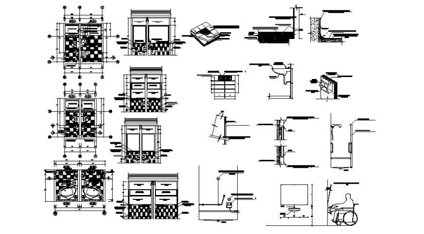 Sanitary toilet area drawings plan and section autocad file