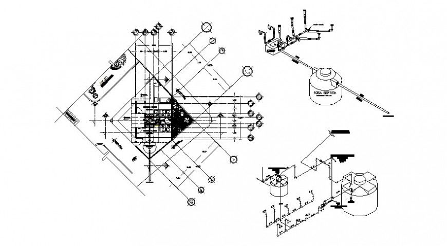 Sanitary toilet area with sewage disposal details autocad file